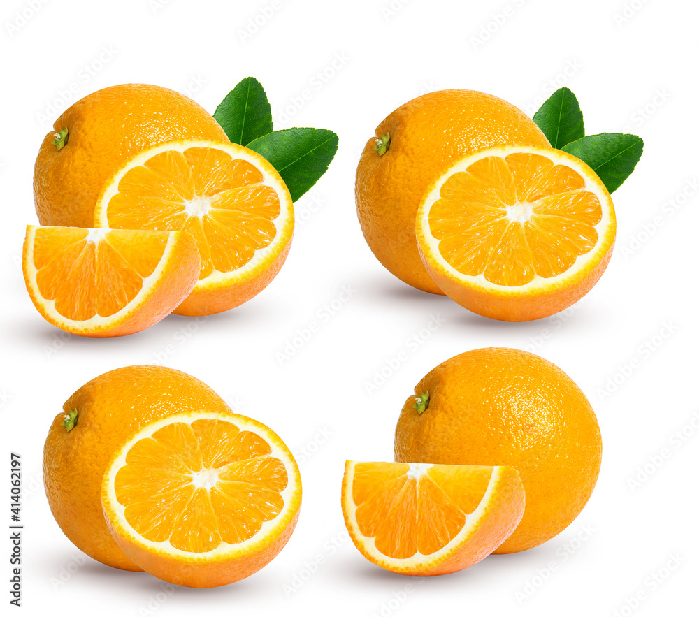 Fresh orange juice in glass or bottle with fruits, isolated on white Fresh orange juice in glass or bottle with fruits, isolated on white