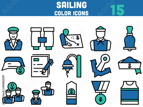 Set Of Sailing Icons In Flat Style.