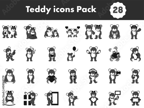 Teddy Bear Icons Set In Black And White Color.