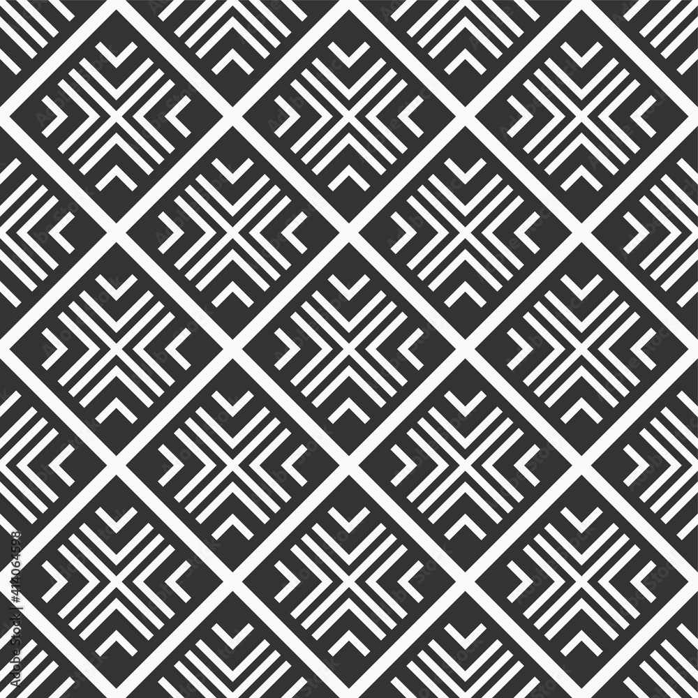 Abstract seamless rhombuses pattern. Tribe motif. Ethnic wallpaper. Ancient mosaic. Ethnical folk image. Tribal ornament. Repeating geometric tiles. Vector monochrome background. Abstract seamless rhombuses pattern. Tribe motif. Ethnic wallpaper. Ancient mosaic. Ethnical folk image. Tribal ornament. Repeating geometric tiles. Vector monochrome background.