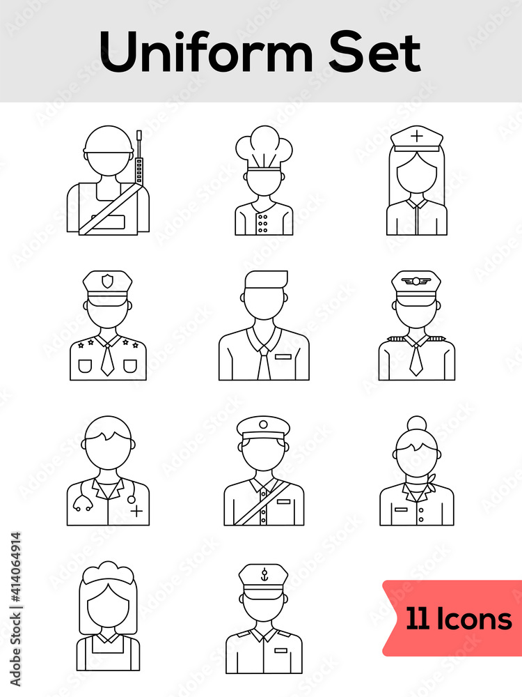 Black Line Art Set of Uniform Icon. Black Line Art Set of Uniform Icon.