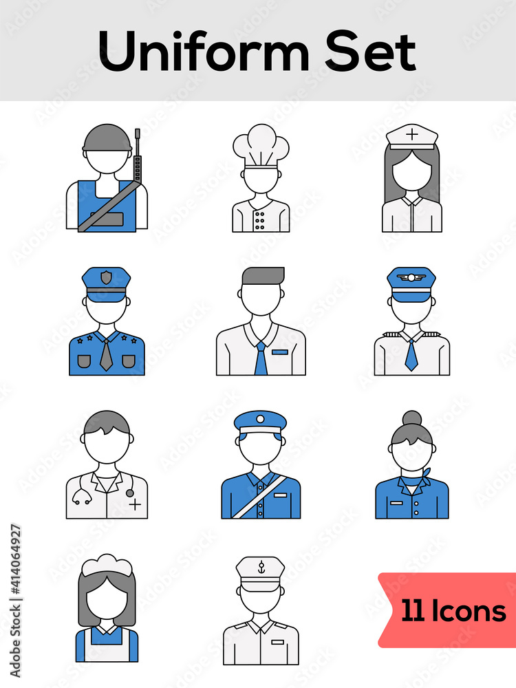 Flat Style Uniform Icon Set On White Background. Flat Style Uniform Icon Set On White Background.