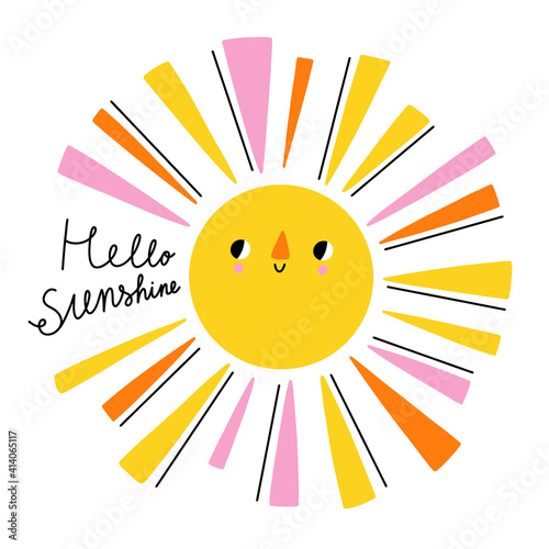Hello sunshine lettering, cartoon vector illustration photo