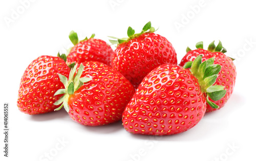 Pile of delicious fresh red strawberries on white background