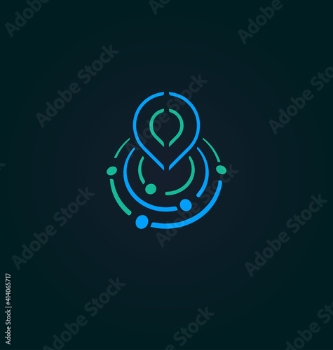 Search engine tech, flat style vector logo concept. Find companies, hiring, isolated icon on white background. Placemark icon for business and developing startup