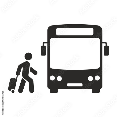 Tourist icon. Travel. Travelling by bus. Tourism. Vector icon isolated on white background.