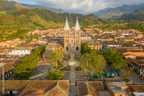 Aerial view of Immaculate Conception church in Jardin, Antioquia, Colombia. photo
