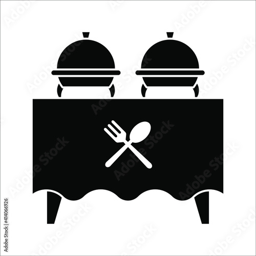 black thin line catering buffet. buffet in rastaurant on white background color editable eps 10