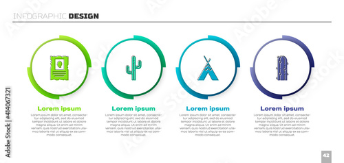 Set Wanted western poster, Cactus, Indian teepee or wigwam and . Business infographic template. Vector.