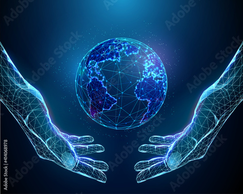 Abstract pair of hands holding planet Earth