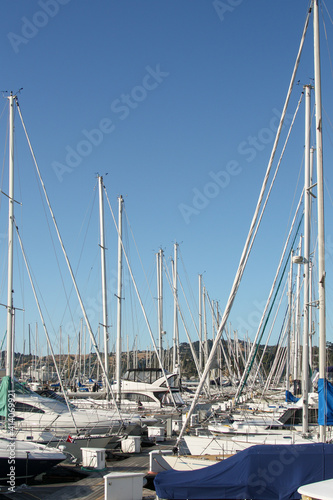 Yachts and boats in the harbour of the lovely seaside town Sausalito, San Francisco, California - United States of America aka USA