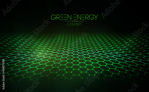 Green technology background for web. Cyber circles computer ecology and green technology. Hexagon background green abstract vector. EPS 10. © RDVector