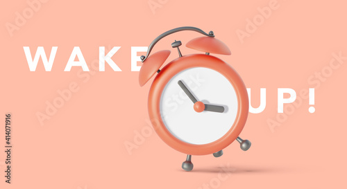 Red alarm clock isolated on white background. Wake up concept banner. Vector illustration