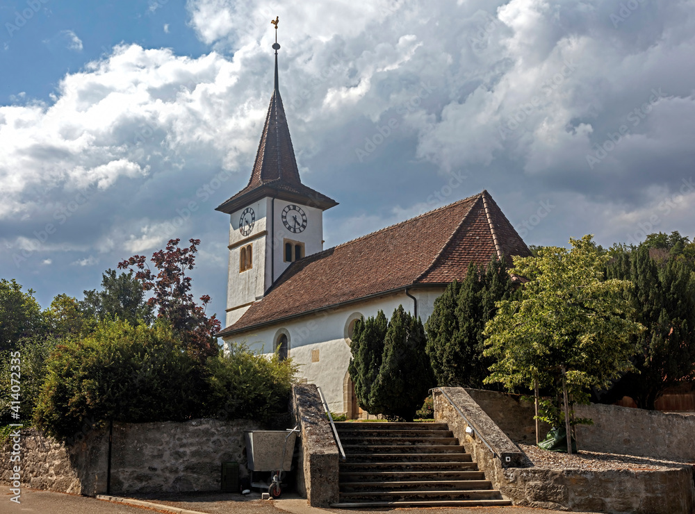 Church in the village of Gampelen, Switzerland