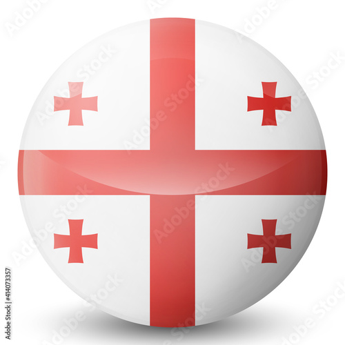 Glass light ball with flag of Georgia. Round sphere, template icon. Georgian national symbol. Glossy realistic ball, 3D abstract vector illustration highlighted on a white background. Big bubble.