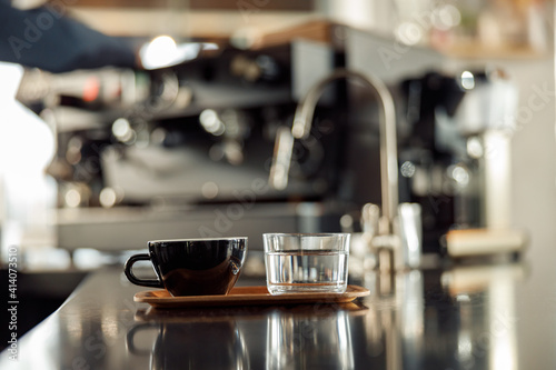 coffee making staff in cafe, espresso machine