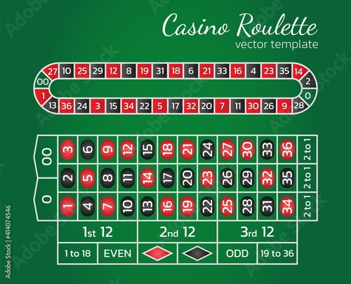 American casino roulette. Scheme and layout for the table. Template for website with online games. Vector illustration.