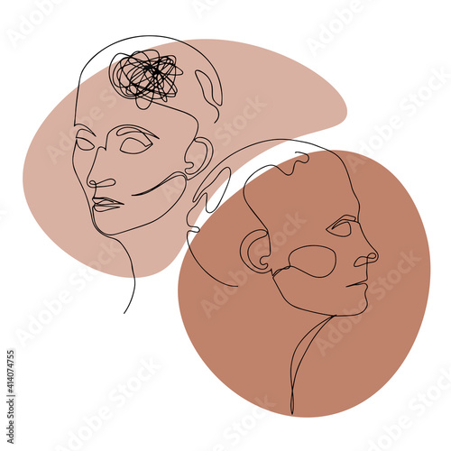 Modern abstract woman faces. Continuous line. Vector design for poster, cards, banding, bags and t-shirt.