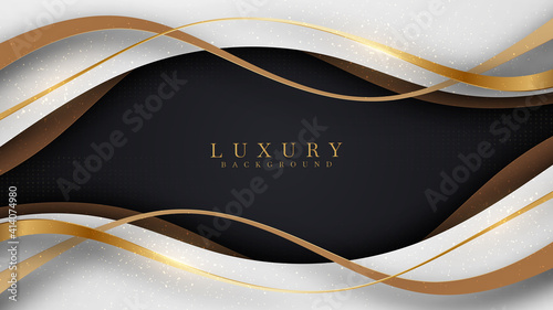 Luxury smooth golden wave background , White overlapping brown and black shades, Vector illustration.