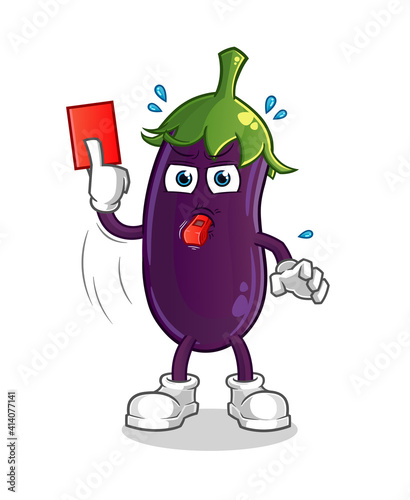 eggplant referee with red card illustration. character vector