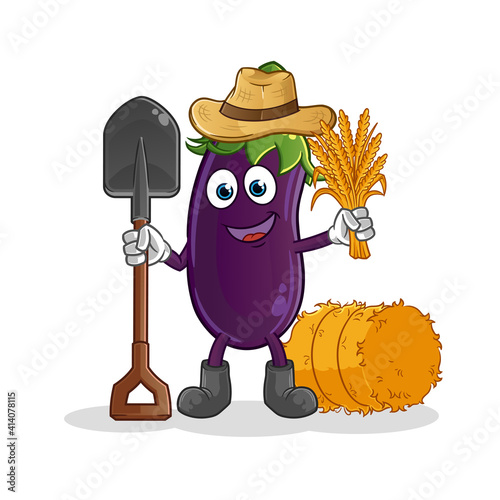 eggplant farmer mascot. cartoon vector