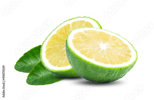 Green orange fruit slice isolated on white background