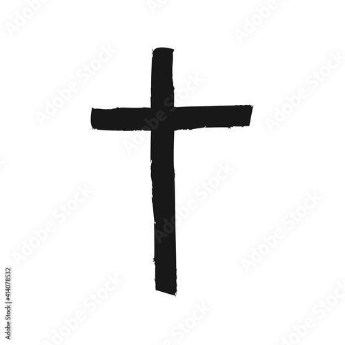 Símbolo cristiano. Logotipo con cruz caligráfica hecho a mano con lineas de tiza en color negro