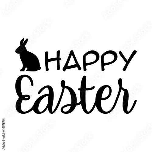 Logotipo con texto manuscrito Happy Easter con silueta de conejo de pascua en color negro