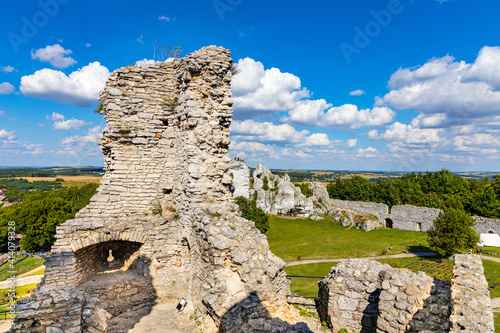 Details of defense walls of medieval Ogrodzieniec Castle, part of Eagles’ Nests Trail at Cracow-Czestochowa upland in Podzamcze of Silesia region of Poland photo