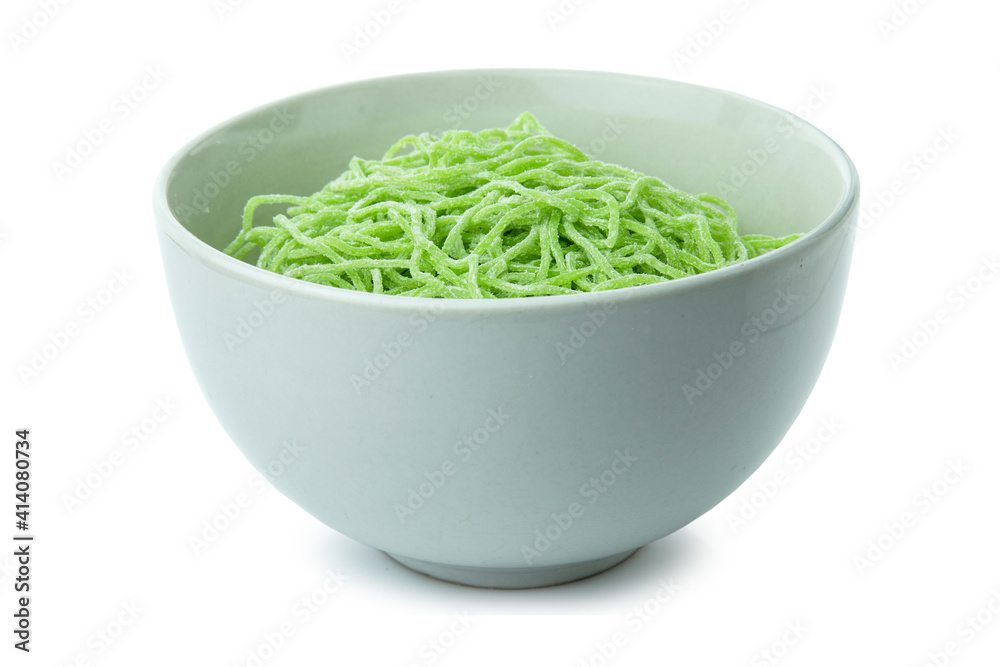 Clipping path Green noodle isolated on white background Clipping path Green noodle isolated on white background