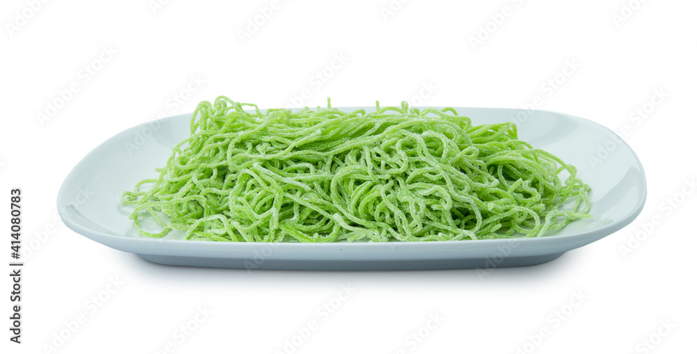 Clipping path Green noodle isolated on white background Clipping path Green noodle isolated on white background