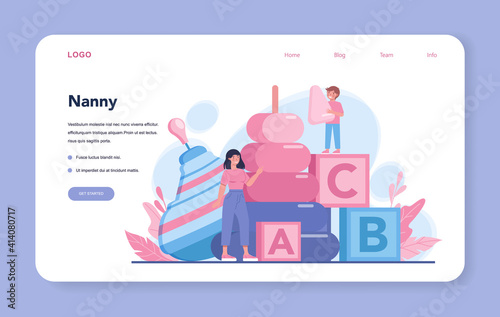 Babysitter service or nanny agency web banner or landing page
