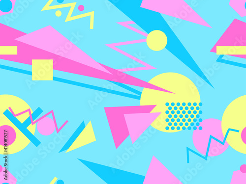 Memphis seamless pattern. Geometric elements memphis in the style of 80's. Trendy retro background for printing on paper, advertising materials and fabric. Vector illustration