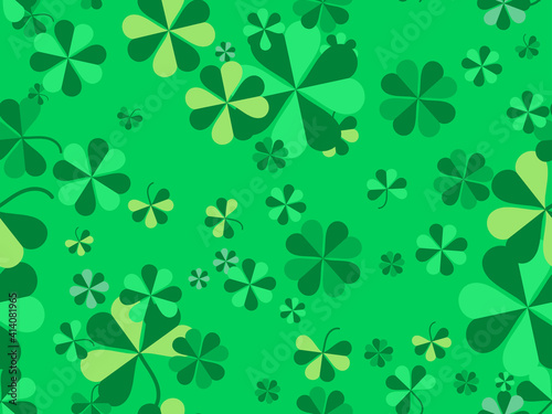 Clover seamless pattern for Saint Patrick's Day. Four-leafed and three-leafed clover. Background for printing on paper, advertising materials and fabric. Vector illustration