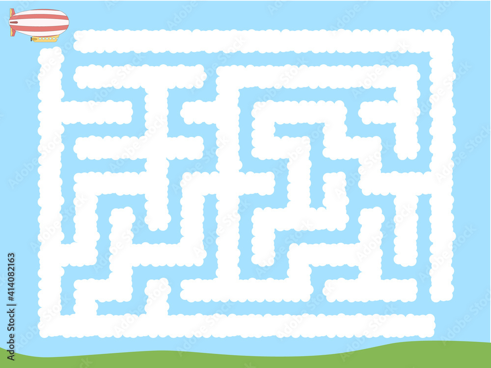 Maze. Zeppeling flying through the clouds. Educational game for children.
