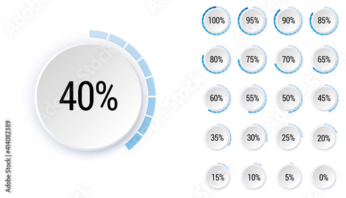 Set of percentage diagrams, indicator bar from 0 to 100, for web design, . Modern infographic elements. Ux percent download, dashboard for app, web, user interface UI or infographic.