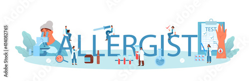 Allergist typographic header. Disease with allergy symptom, medical
