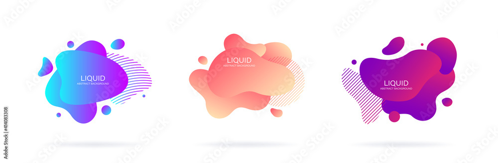 Abstract liquid shape. Set of modern graphic elements. Fluid dynamical colored forms banner. Gradient abstract liquid shapes. Vector illustration. Abstract liquid shape. Set of modern graphic elements. Fluid dynamical colored forms banner. Gradient abstract liquid shapes. Vector illustration.