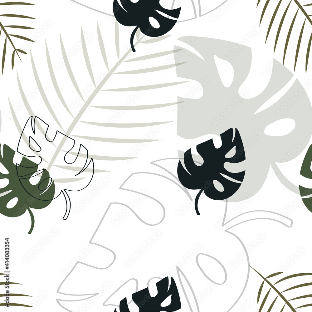 Tropical background with palm leaves. Seamless floral pattern. Summer vector illustration. Tropical background with palm leaves. Seamless floral pattern. Summer vector illustration.