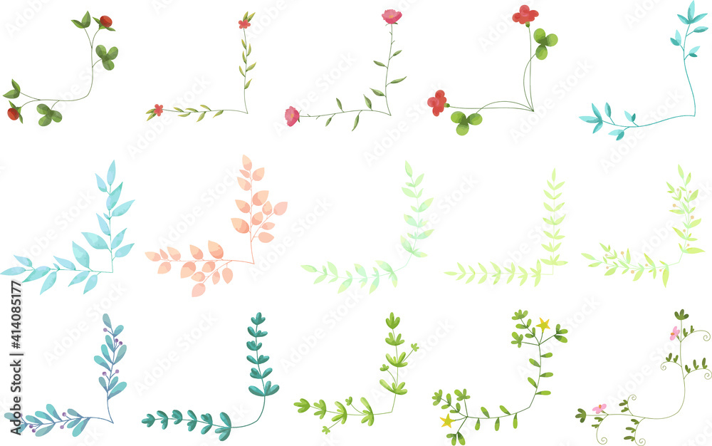 かわいい色合いのリーフ 植物のガーデンフレームセット 線画なし ベクター素材 Stock Vector Adobe Stock