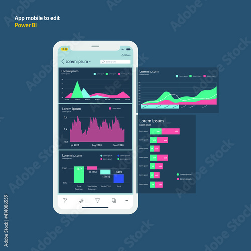 Power bi on mobile. Application to edit. Graphs, charts and diagrams. EPS10
