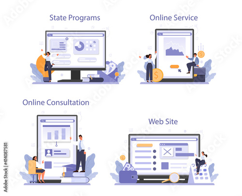 Governmental support online service or platform set. Business bank loan