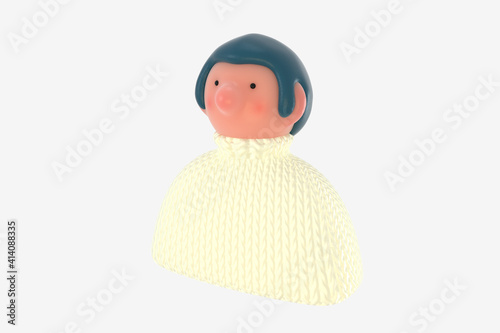 3D Bright people portrait - 3D render design concept illustration of a plastuc doll of a young man, face and shoulders avatar. User picture volumetric icon