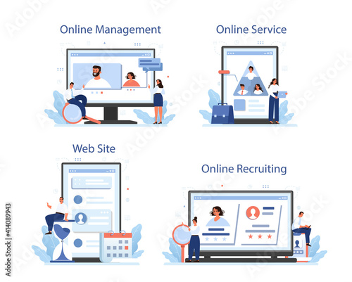 Personnel management online service or platform set. Business recruitment
