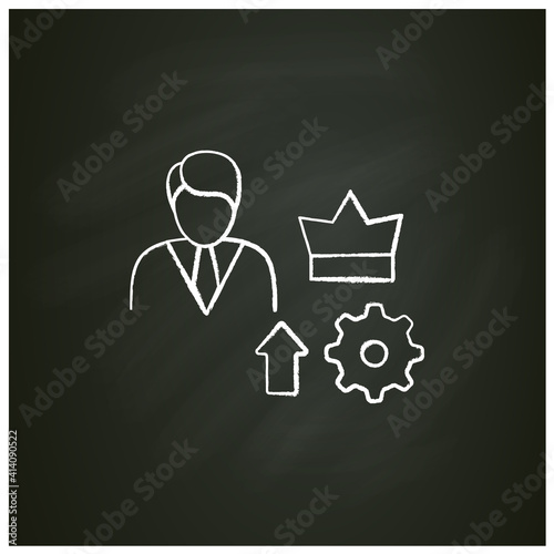  Self esteem building chalk icon. Personal assessment. Personal growth concept. Self improvement and self realization. Business and career development. Isolated vector illustration on chalkboard