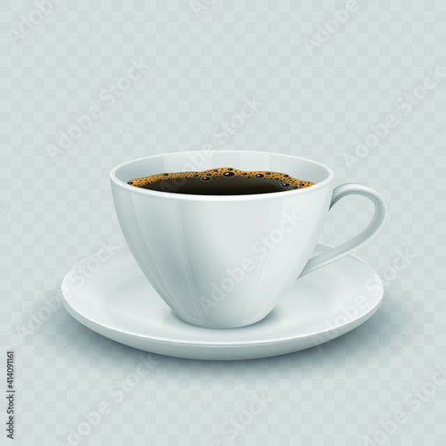 Illustration of porcelain cup on saucer with coffee.