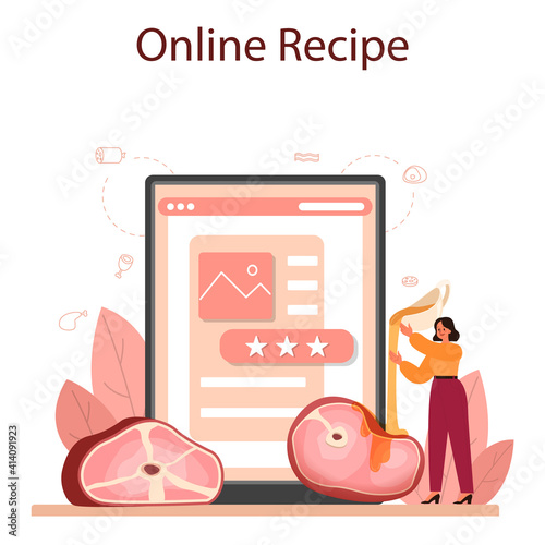 Steak online service or platform. People cooking tasty grilled