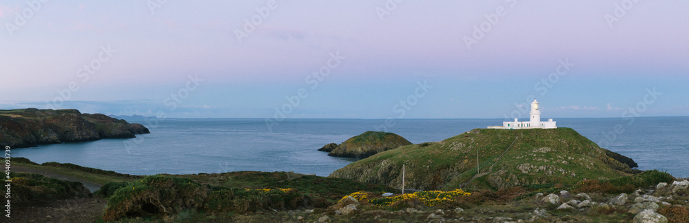 View of lighthouse and sea. Panorama. View of lighthouse and sea. Panorama.