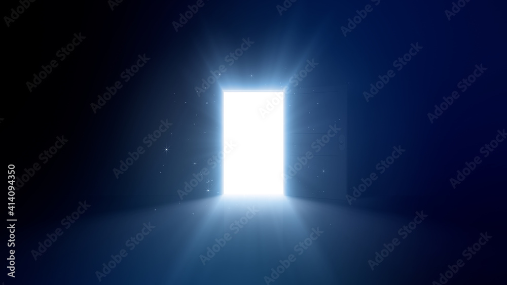 Door Opening to the brilliant Future, way to Heaven and Success. 3D illustration. Door Opening to the brilliant Future, way to Heaven and Success. 3D illustration.