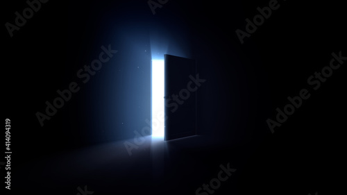 Door Opening to the brilliant Future  way to Heaven and Success. 3D illustration